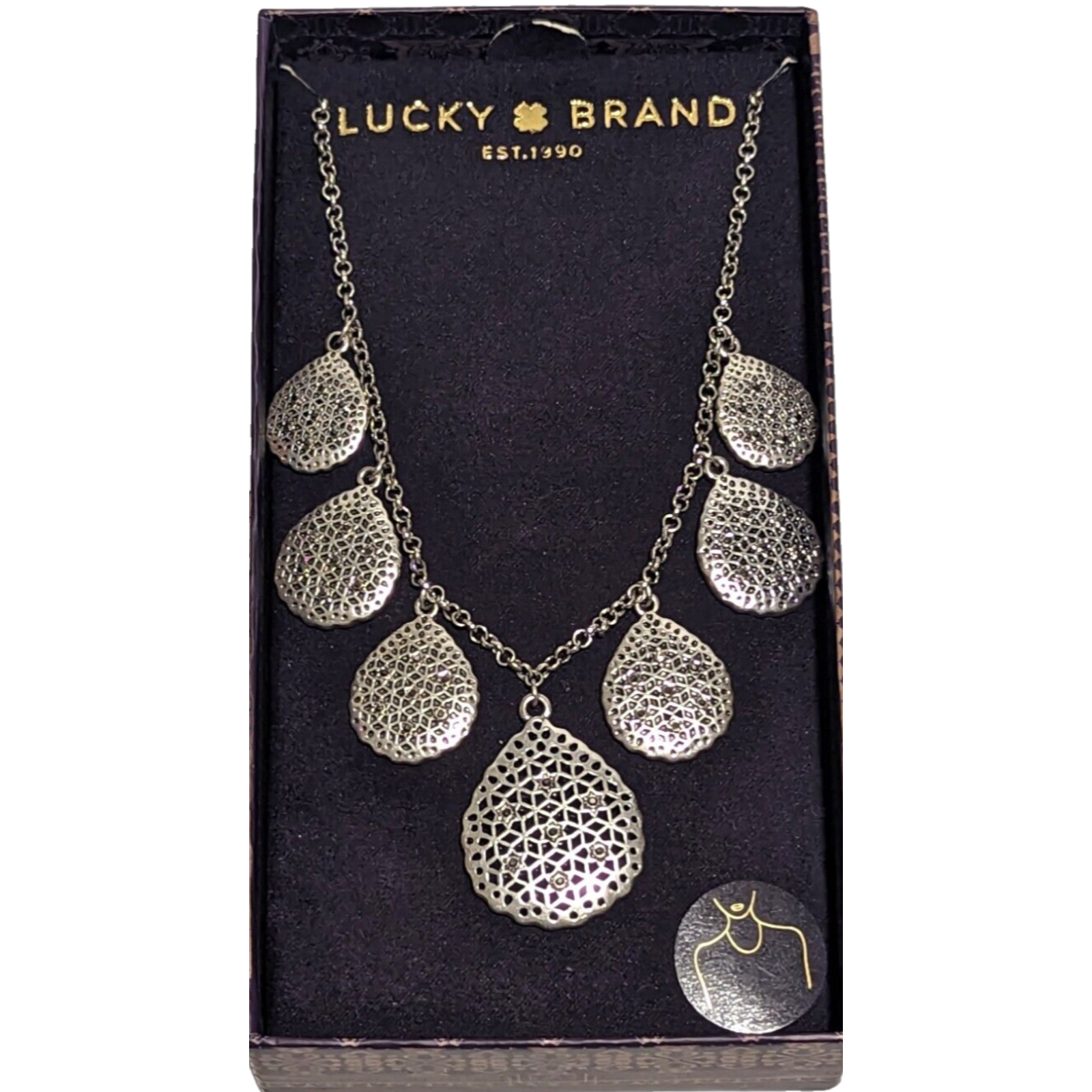 Lucky Brand SemiPrecious Accents  Silver Tone Teardrop Necklace  Msrp 49 Nib